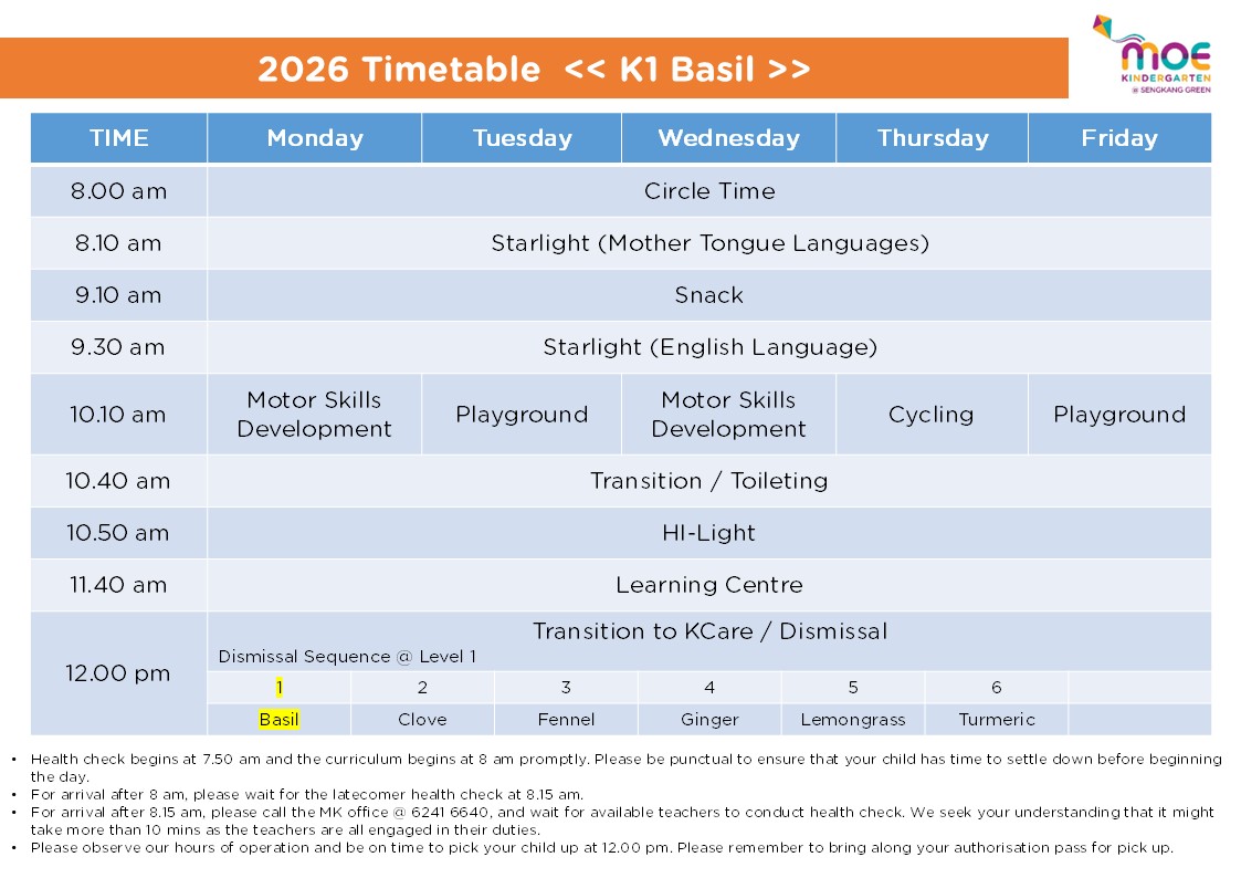 Sample MK Timetable